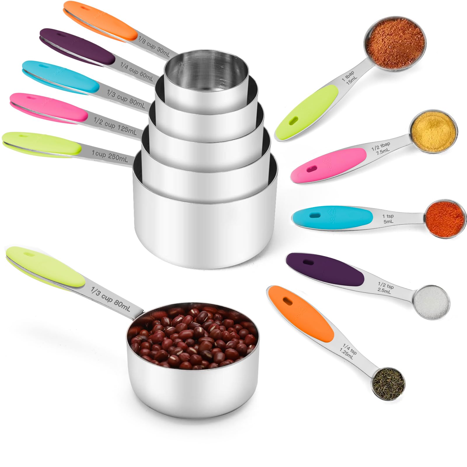 Joyhill measuring cups and spoons nest neatly for compact storage.