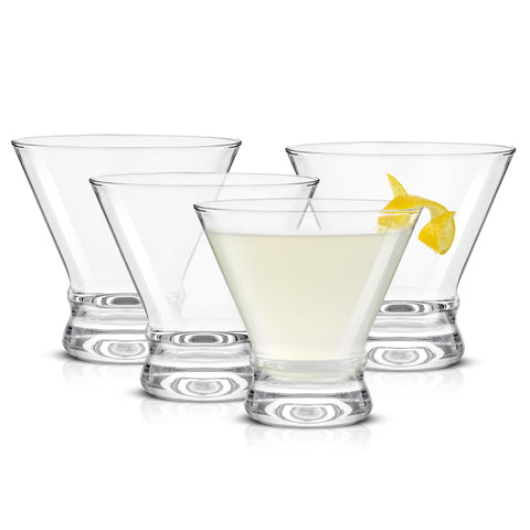 JoyJolt Afina stemless martini glasses with cinched silhouette for stable entertaining