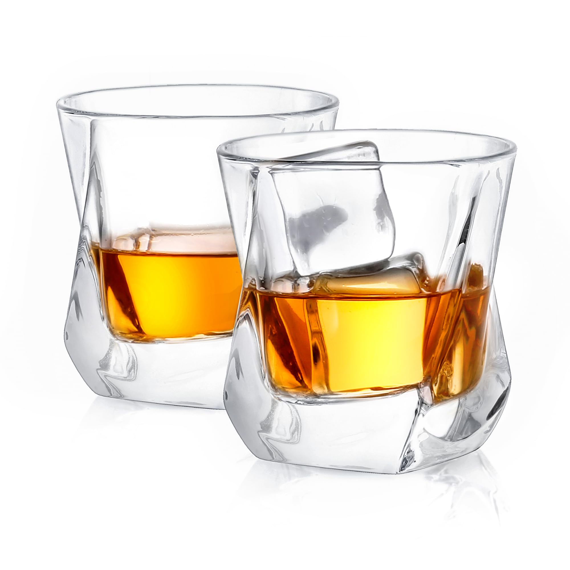 JoyJolt Aurora crystal whiskey glass twist front view for refined tasting.