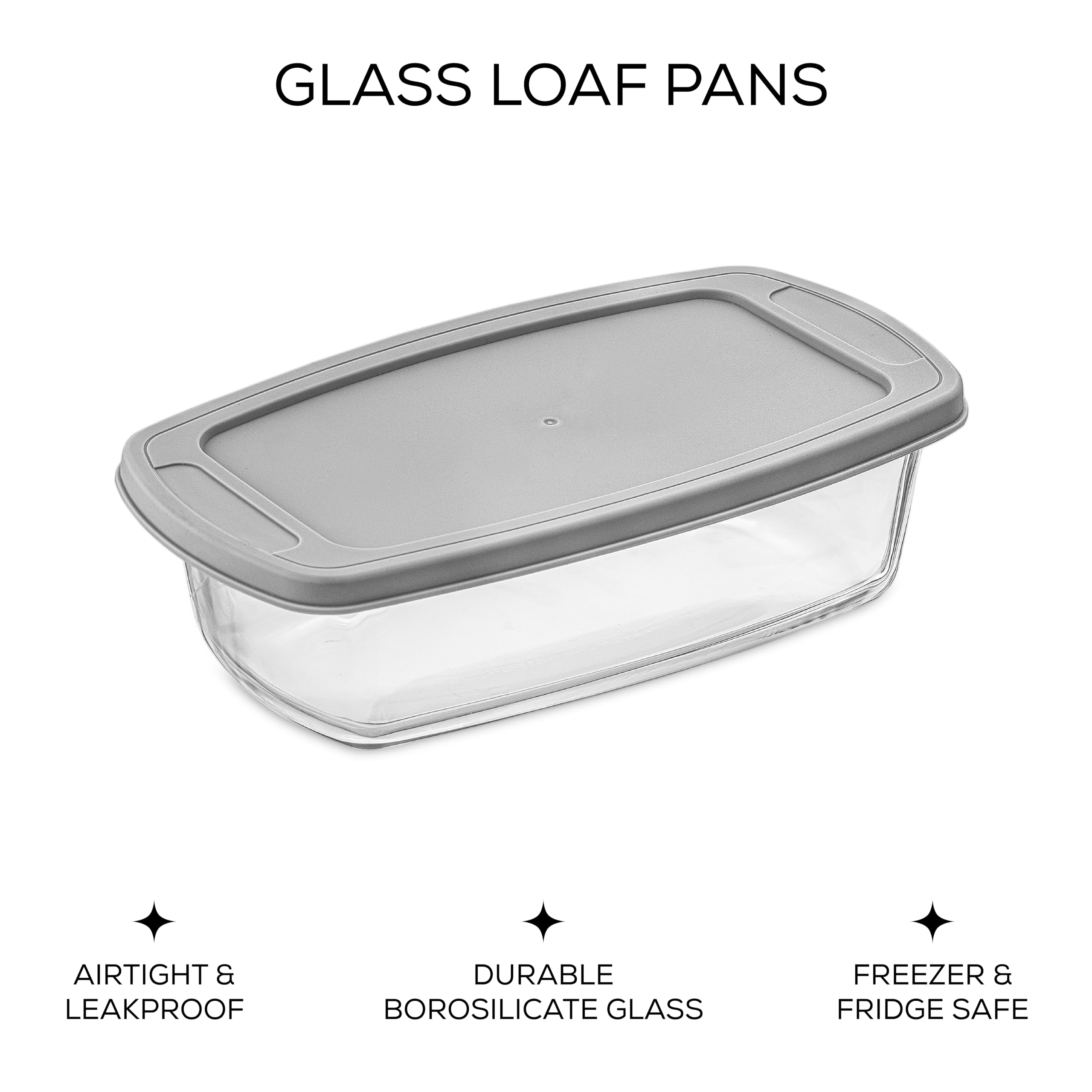 JoyJolt glass loaf pan set with lids in use for baking and leftovers.