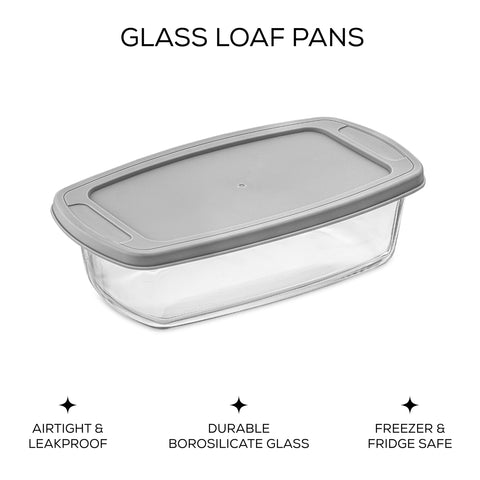 JoyJolt glass loaf pan set with lids in use for baking and leftovers.