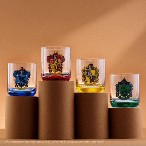 JoyJolt Harry Potter Hufflepuff crest glass, 10oz tumbler for daily drinks