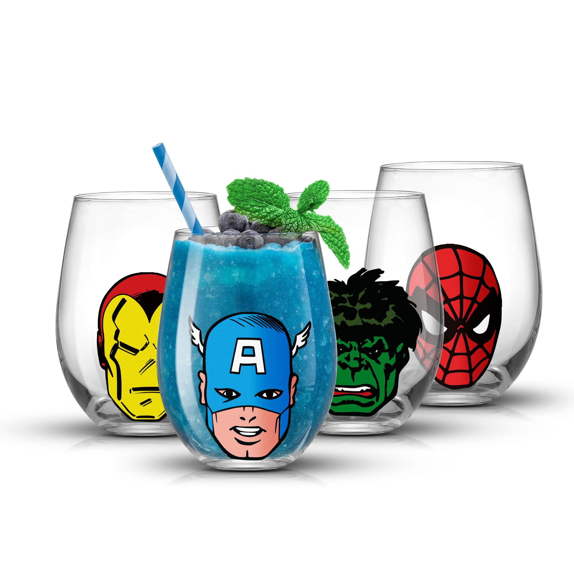 JoyJolt Marvel Heroes Iron Man 19oz glass with bold action-art for exciting hydration