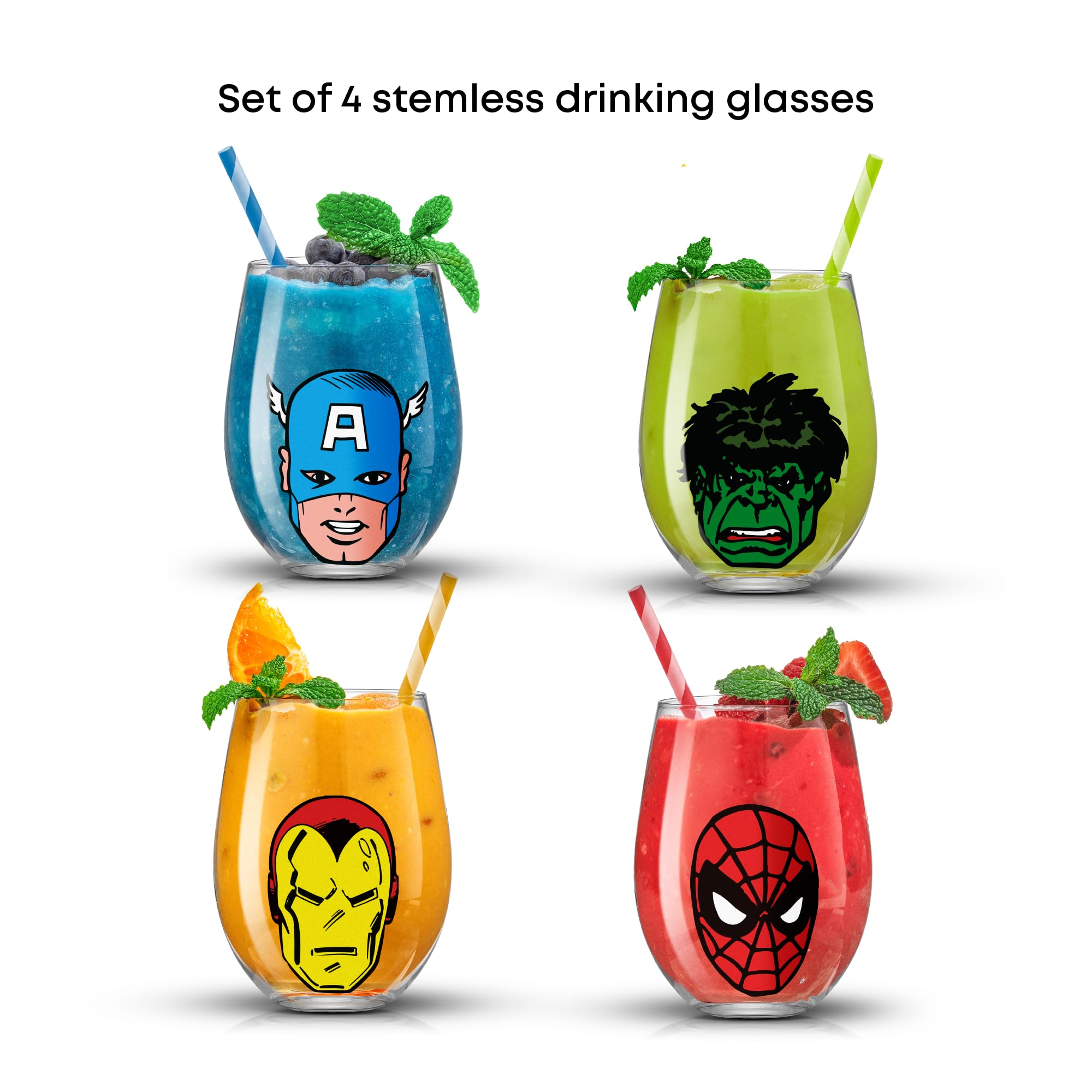 JoyJolt Marvel Heroes officially licensed 19oz glass set for fans and collectors