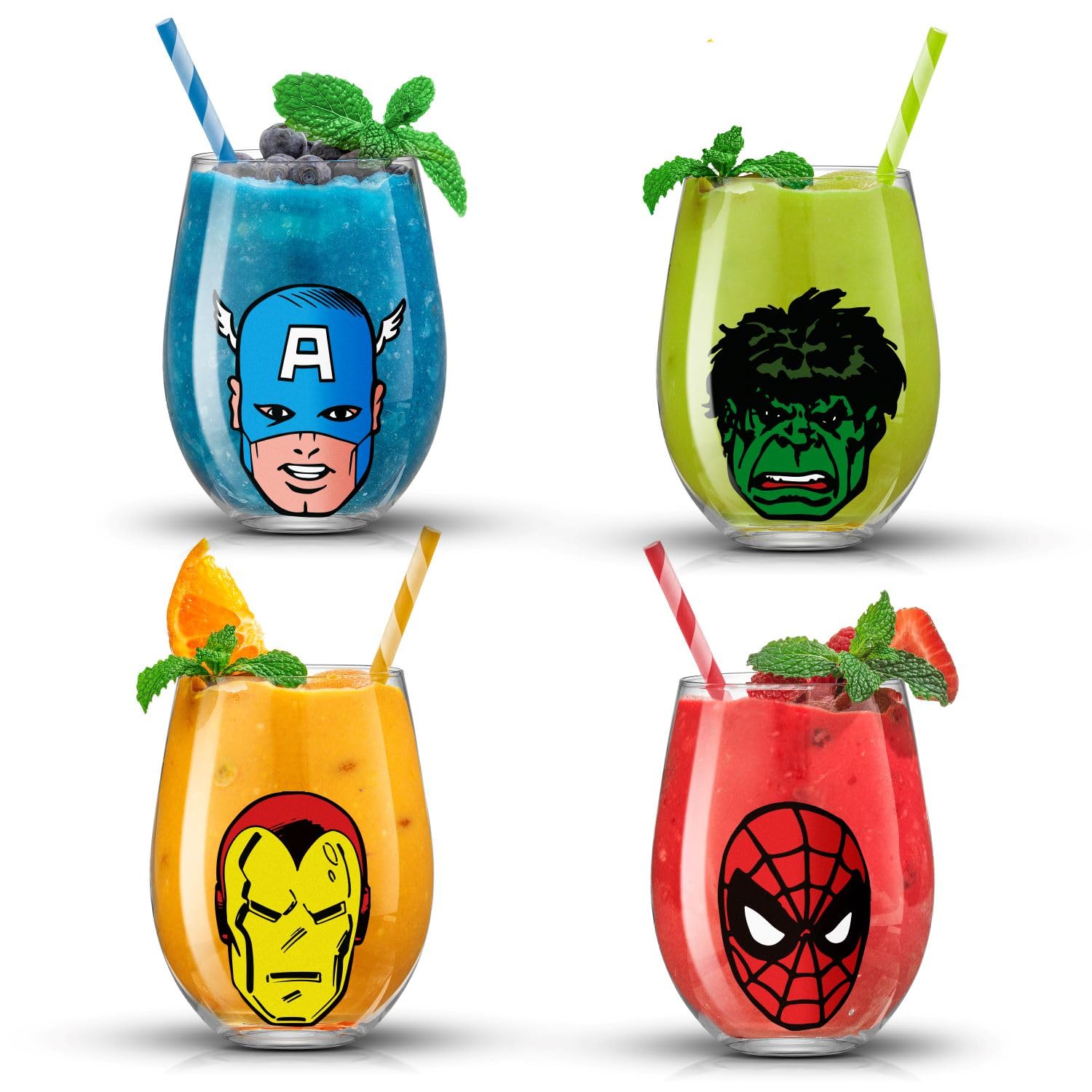 JoyJolt Marvel Heroes Spider-Man 19oz glass with dynamic web-art for everyday sipping
