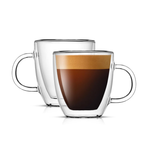JoyJolt Savor double-wall espresso mug set in a gift box.