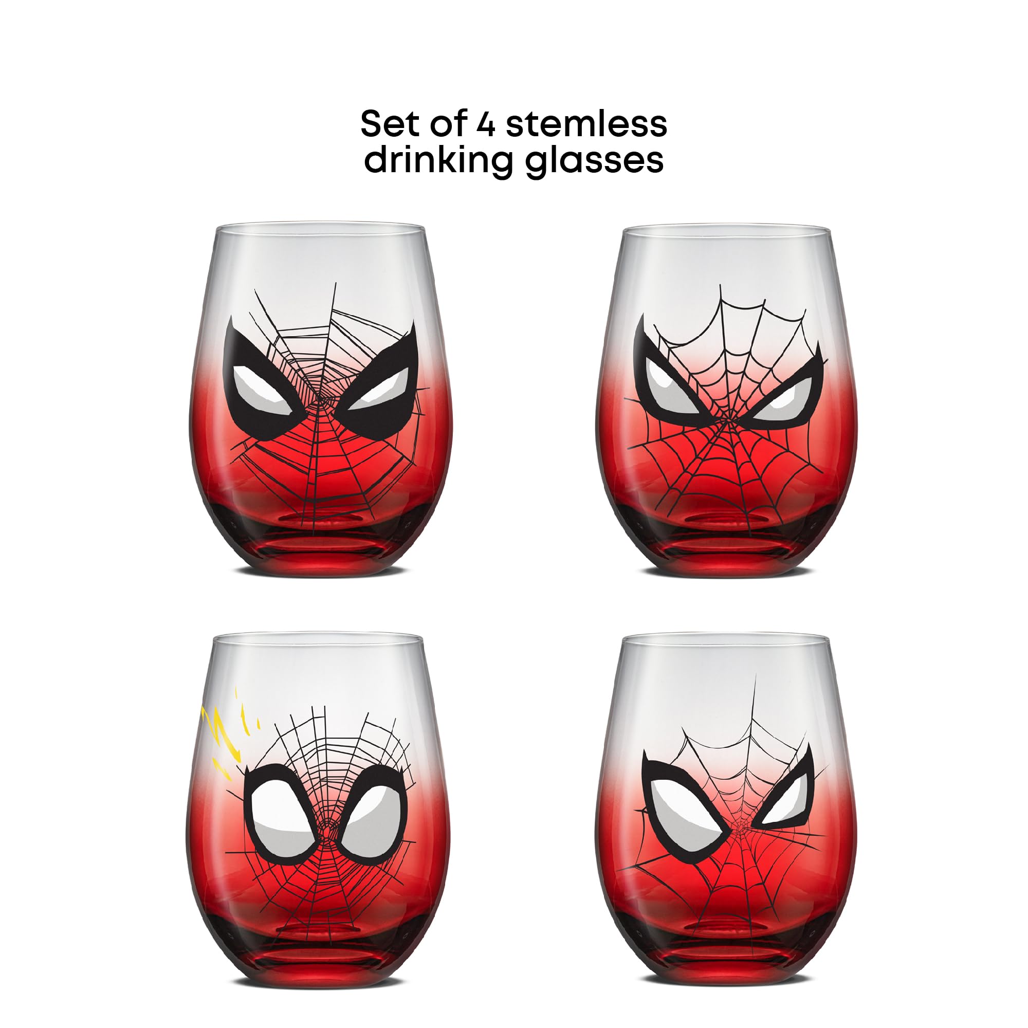 JoyJolt Marvel glass featuring Spider-Man Spidey-Sense pose, ideal for coffee or iced beverages