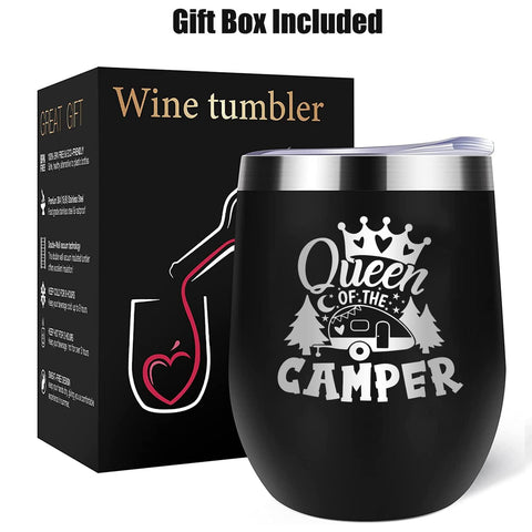 Joyloce Queen camper wine tumbler ideal for camping and RV travel.