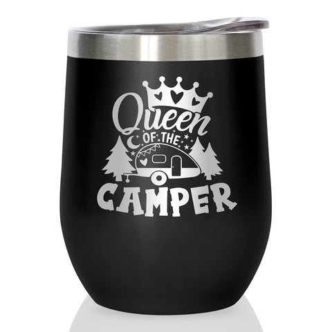 Joyloce Queen camper wine tumbler cap keeps drinks secure during travel.