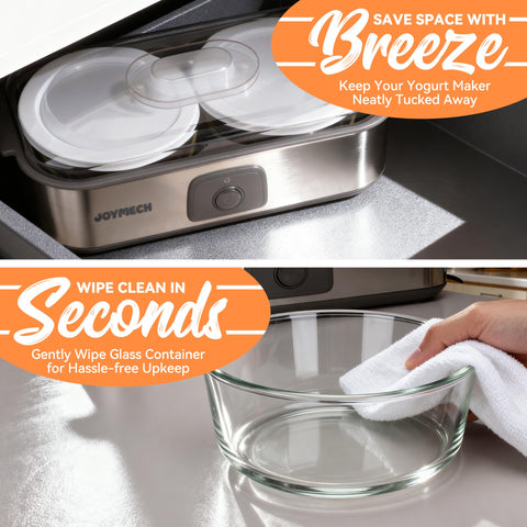 JoyMech Yogurt Maker dishwasher-safe glass jars for easy cleanup