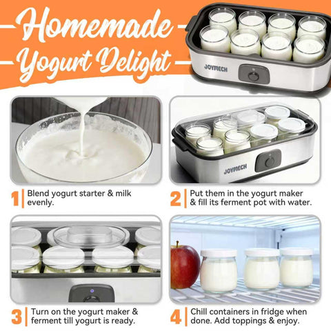 JoyMech yogurt maker glass jars are dishwasher-safe for quick cleanup.