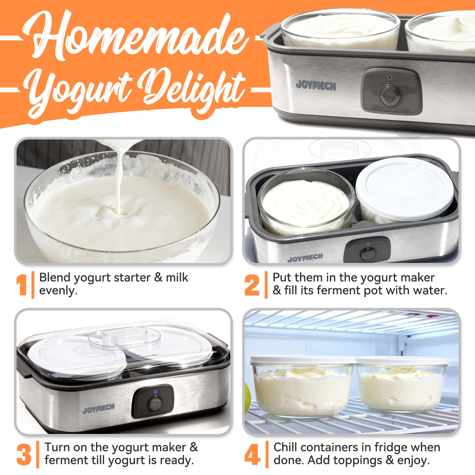 JoyMech Yogurt Maker transparent lid showing clean, safe fermentation