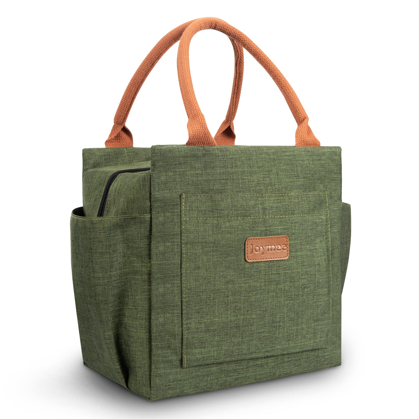 Joymee lunch bag exterior in green showing a roomy main compartment for daily meals