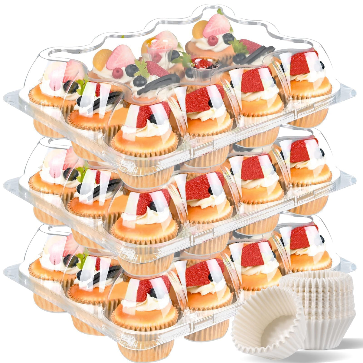 JPPSUJJ plastic cupcake containers with tall lid for secure transport