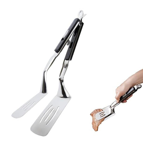 Jrsoul He kitchen tongs closeup with polished edge for easy flipping and precise grip.