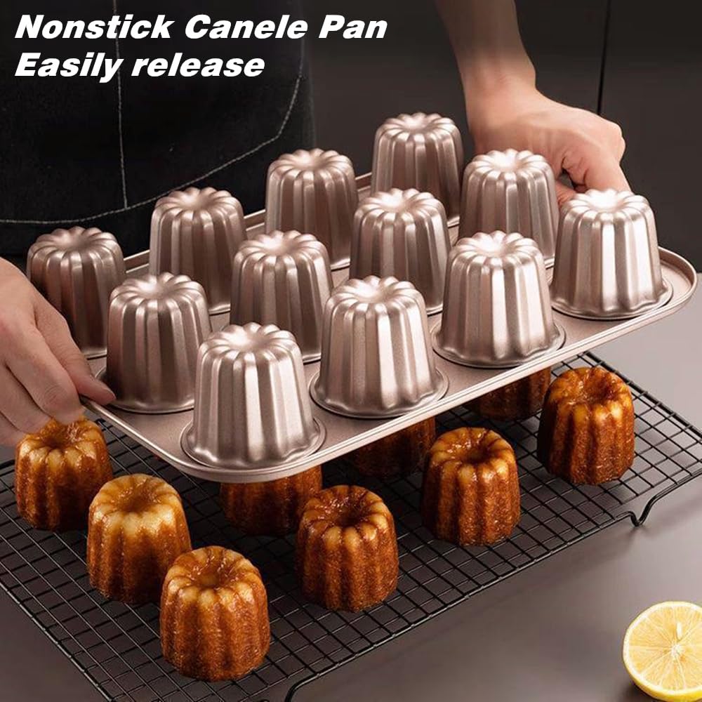 JRVT Love carbon steel canele pan with nonstick coating eases release.