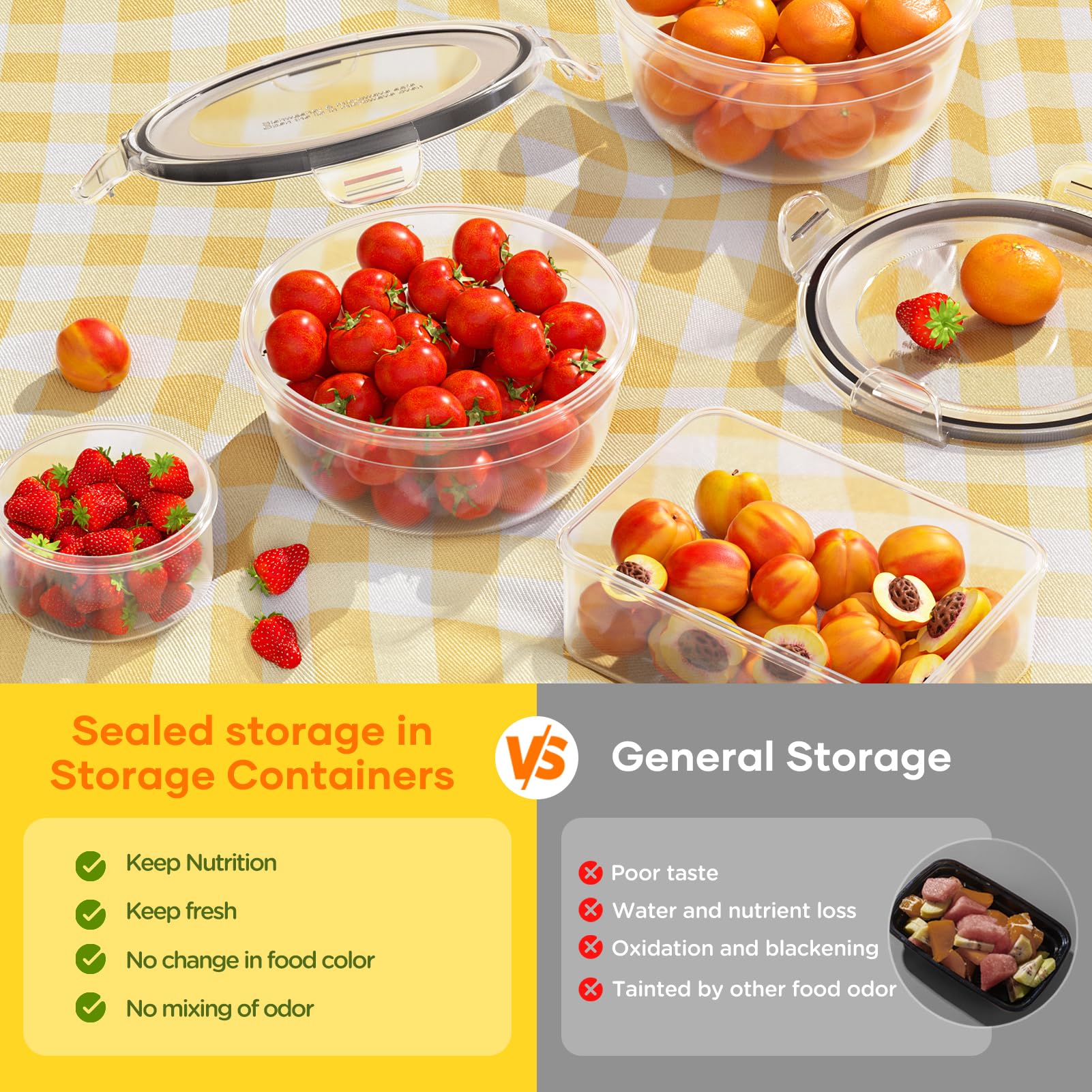JSCARES airtight lids with four clips ensure leak-proof storage.