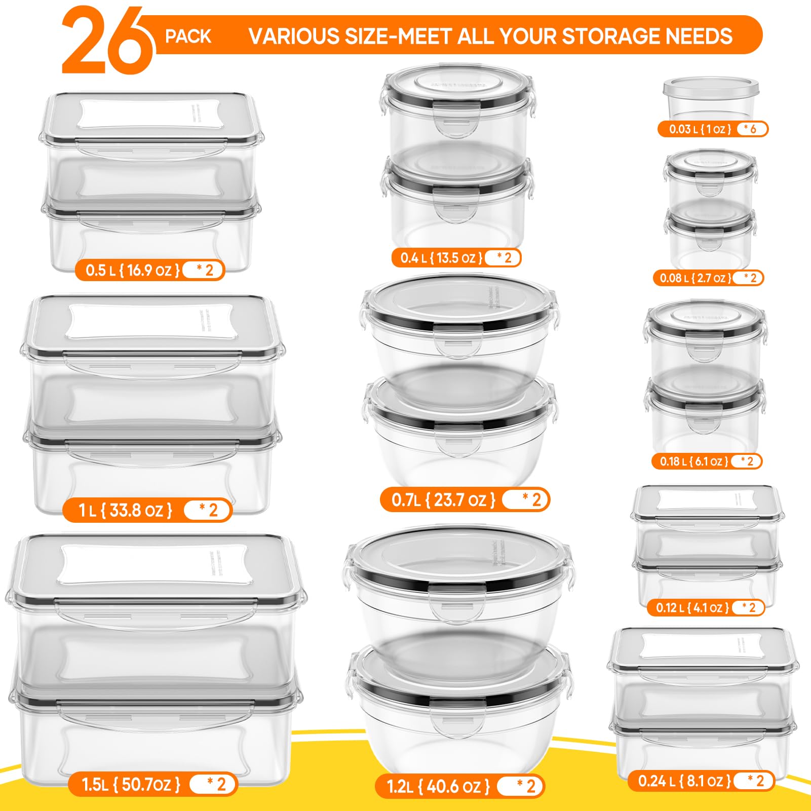 JSCARES rectangle containers 33oz help keep leftovers organized in the fridge.