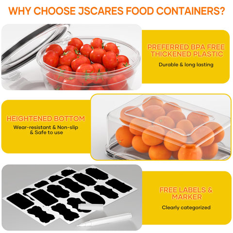 JSCARES round containers 23oz convenient for snacks and portioned meals on the go.