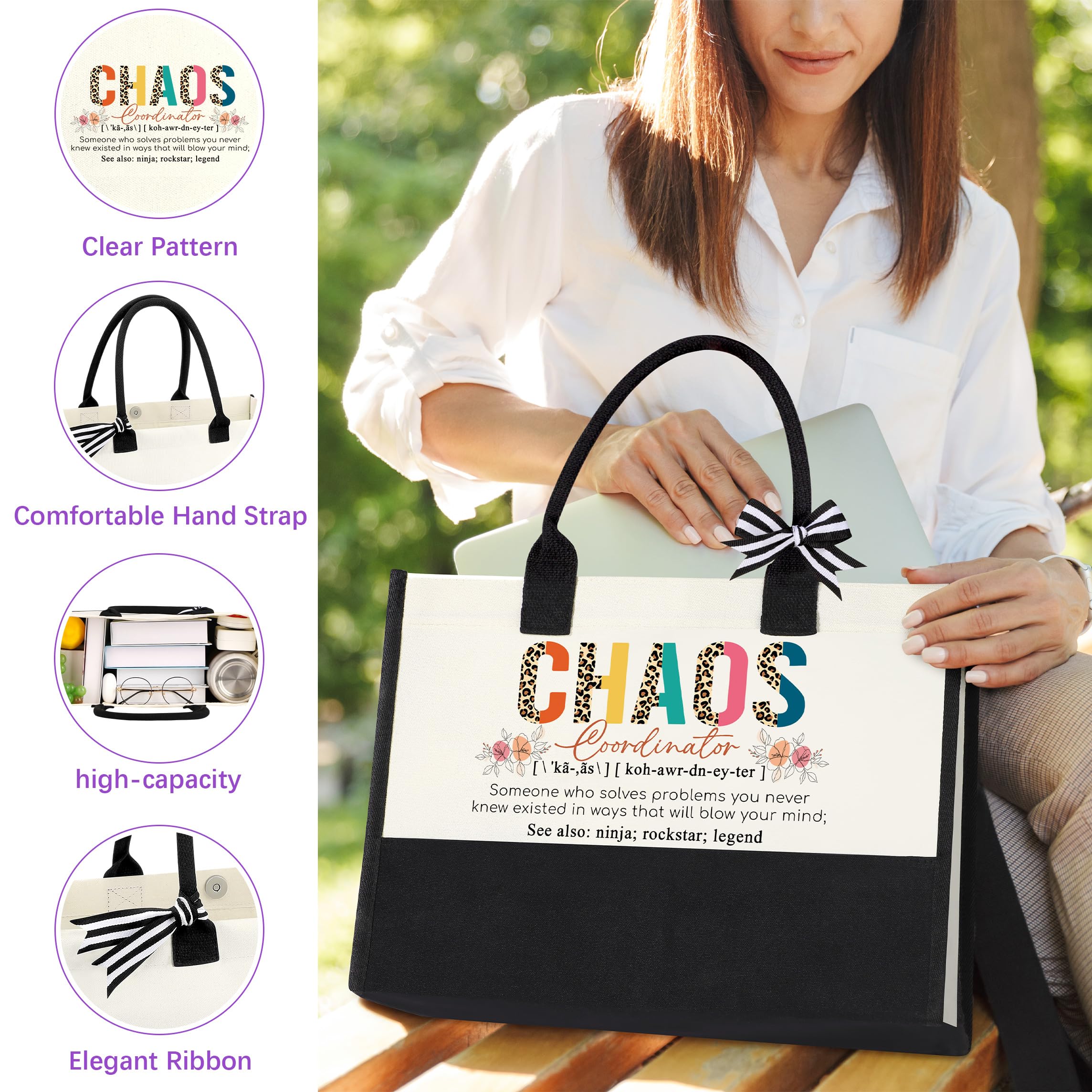 JSENGIFT floral canvas tote bag suitable for work or travel.