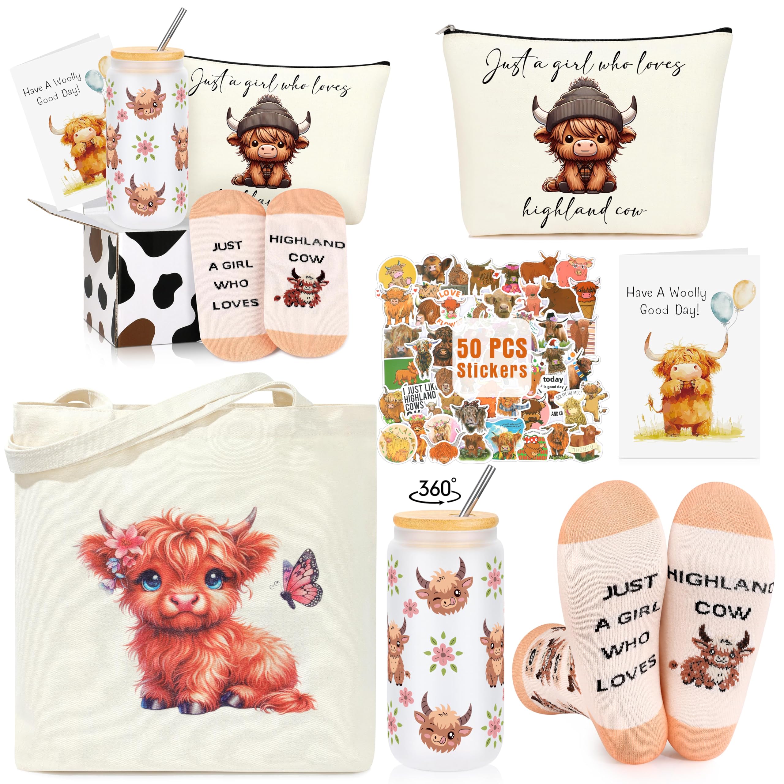 JSENGIFT Highland Cow gift set ready for gifting, ideal for cow lovers.