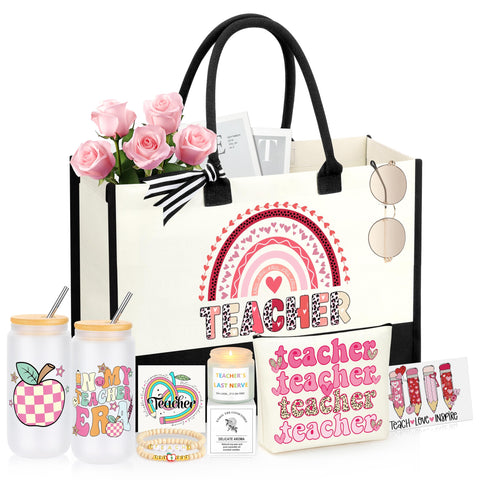 JSENGIFT teacher gift basket tote: durable cotton tote for daily classroom essentials.