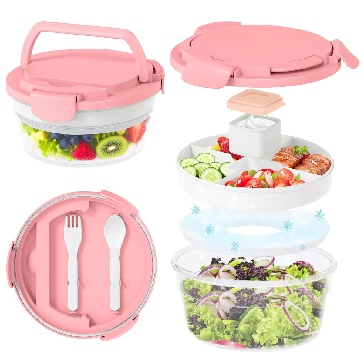 JSLOVE salad container with four compartments organizes meals for easy prep.