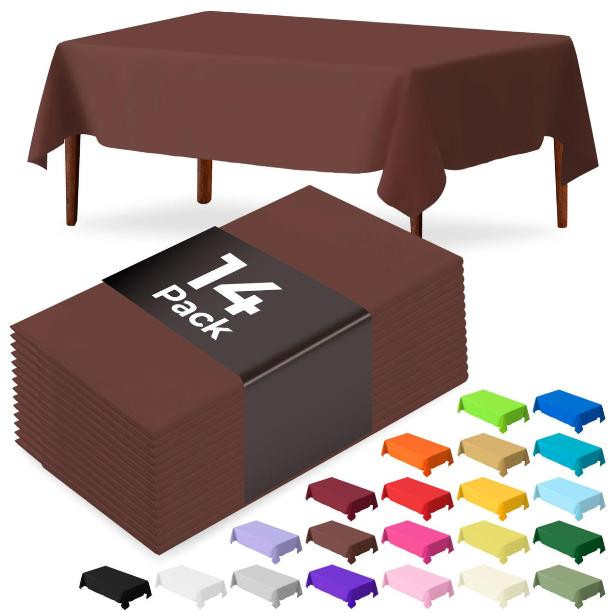 JSQBSECL 14-pack brown tablecloth folded for easy storage.