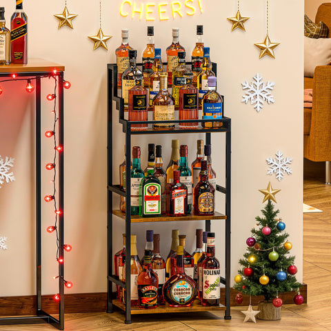 Jsskeeim corner stand accommodates syrup and whiskey bottles neatly in living rooms.