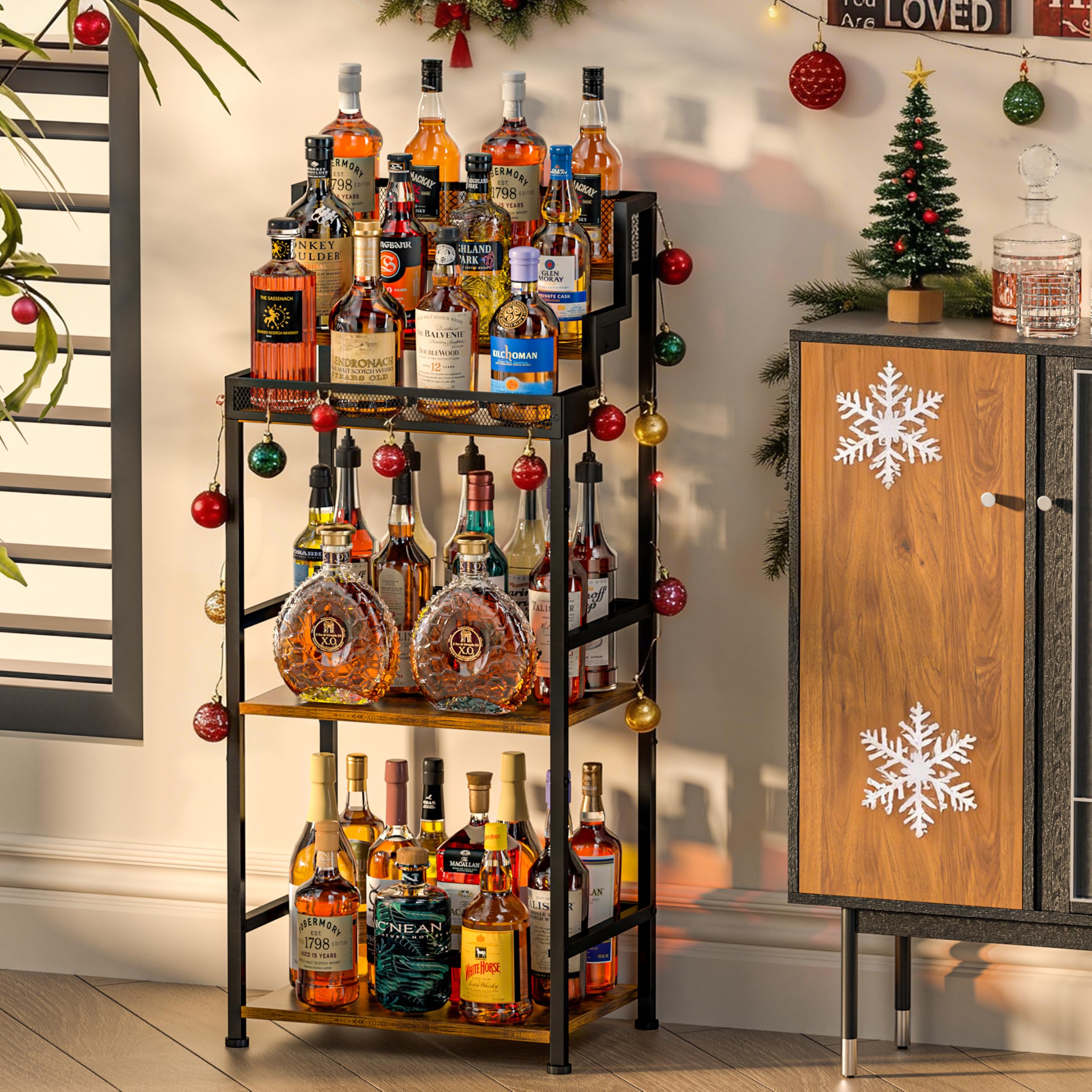 Jsskeeim freestanding bar saves space while keeping a stylish, rustic home bar feel.