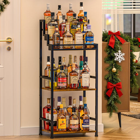 Jsskeeim trapezoidal liquor cabinet offers clear bottle visibility and easy access.