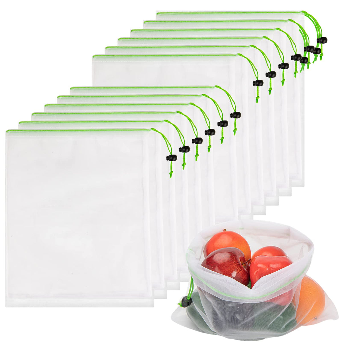JSVSLTD mesh produce bag in green keeps produce fresh with breathable design.