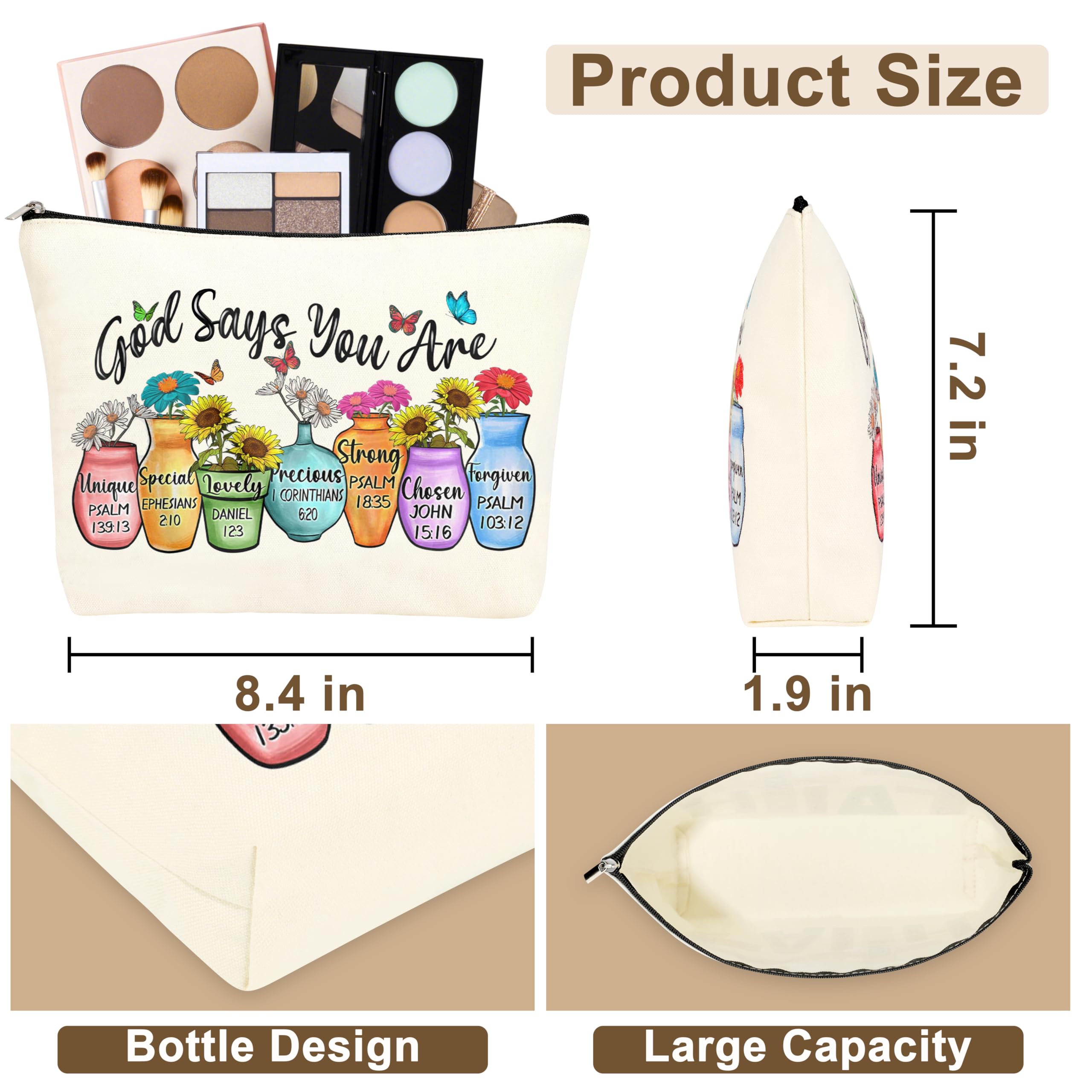 JTENGTOP canvas makeup bag with double-sided print for travel and style.