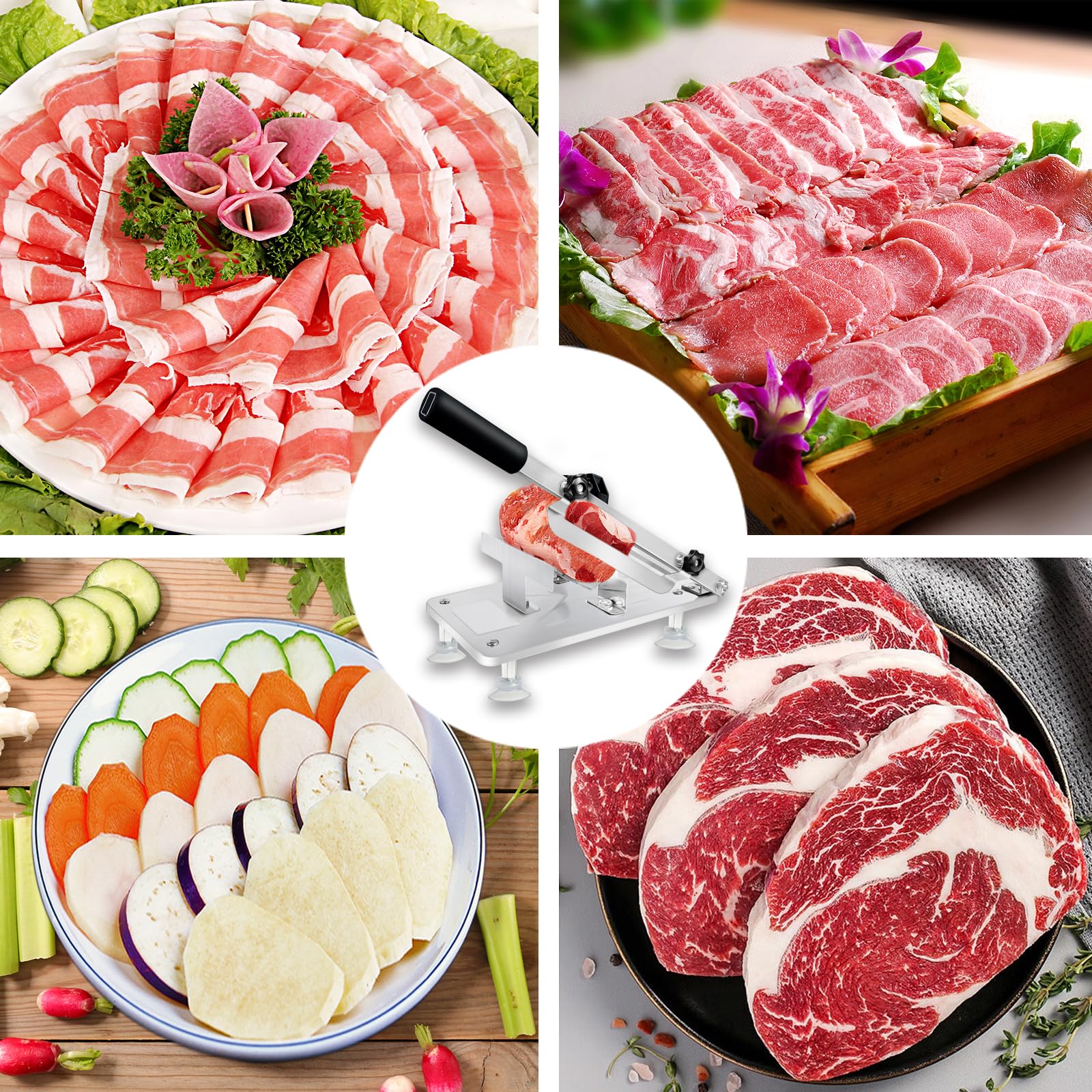 Juanwan frozen meat slicer demonstrates slicing frozen meat with cost savings in mind.