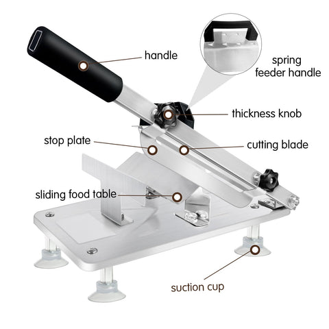 Close-up of sharp blade on Juanwan slicer for clean, precise frozen meat cuts.