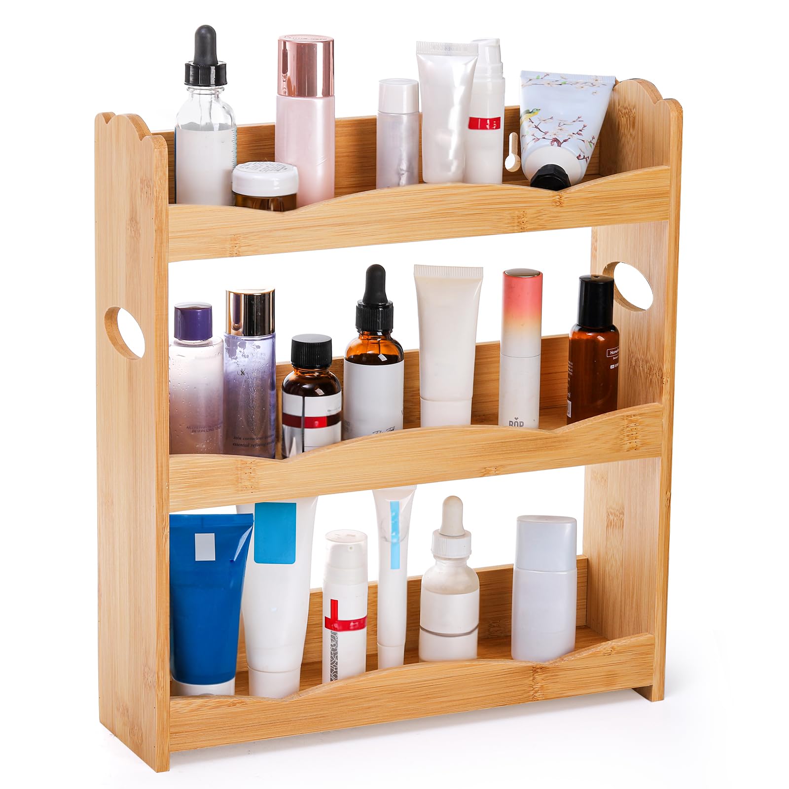Jucoan kitchen counter organizer maximizes space for spice jars and bottles.
