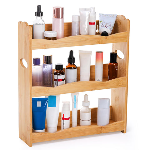 Jucoan kitchen counter organizer maximizes space for spice jars and bottles.