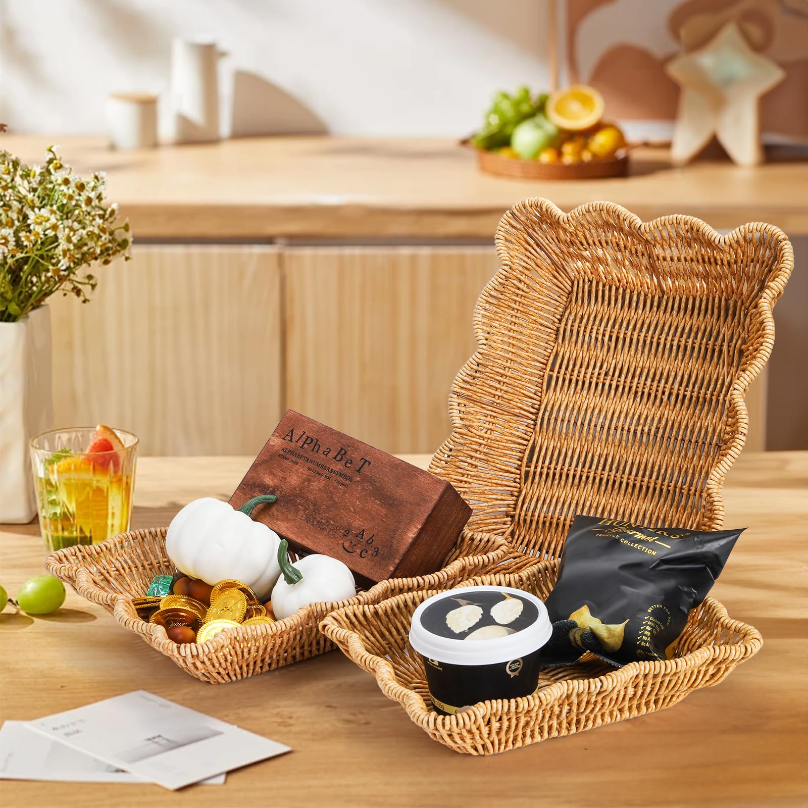 Jucoan kitchen countertop organizer basket helps tidy pantries.