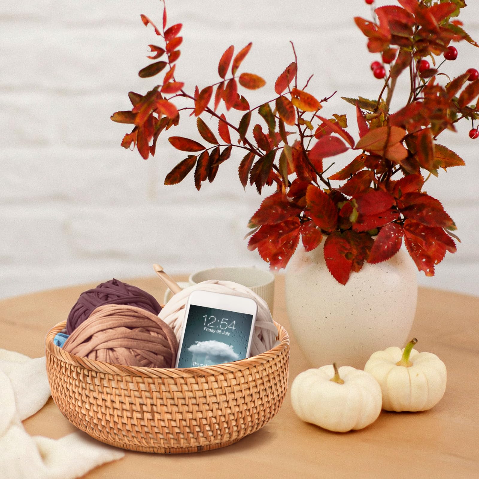 Jucoan round rattan basket countertop use for candy snacks.