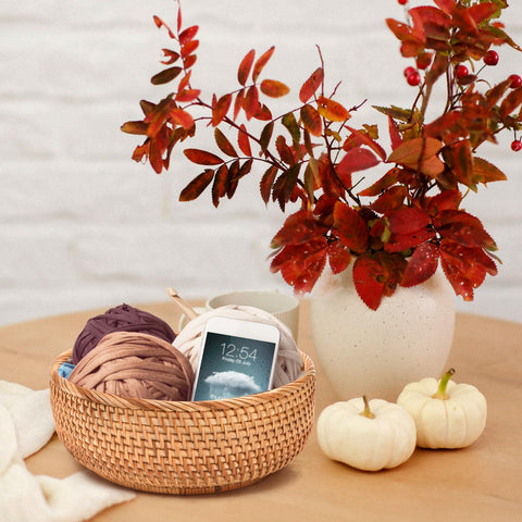 Jucoan round rattan basket countertop use for candy snacks.