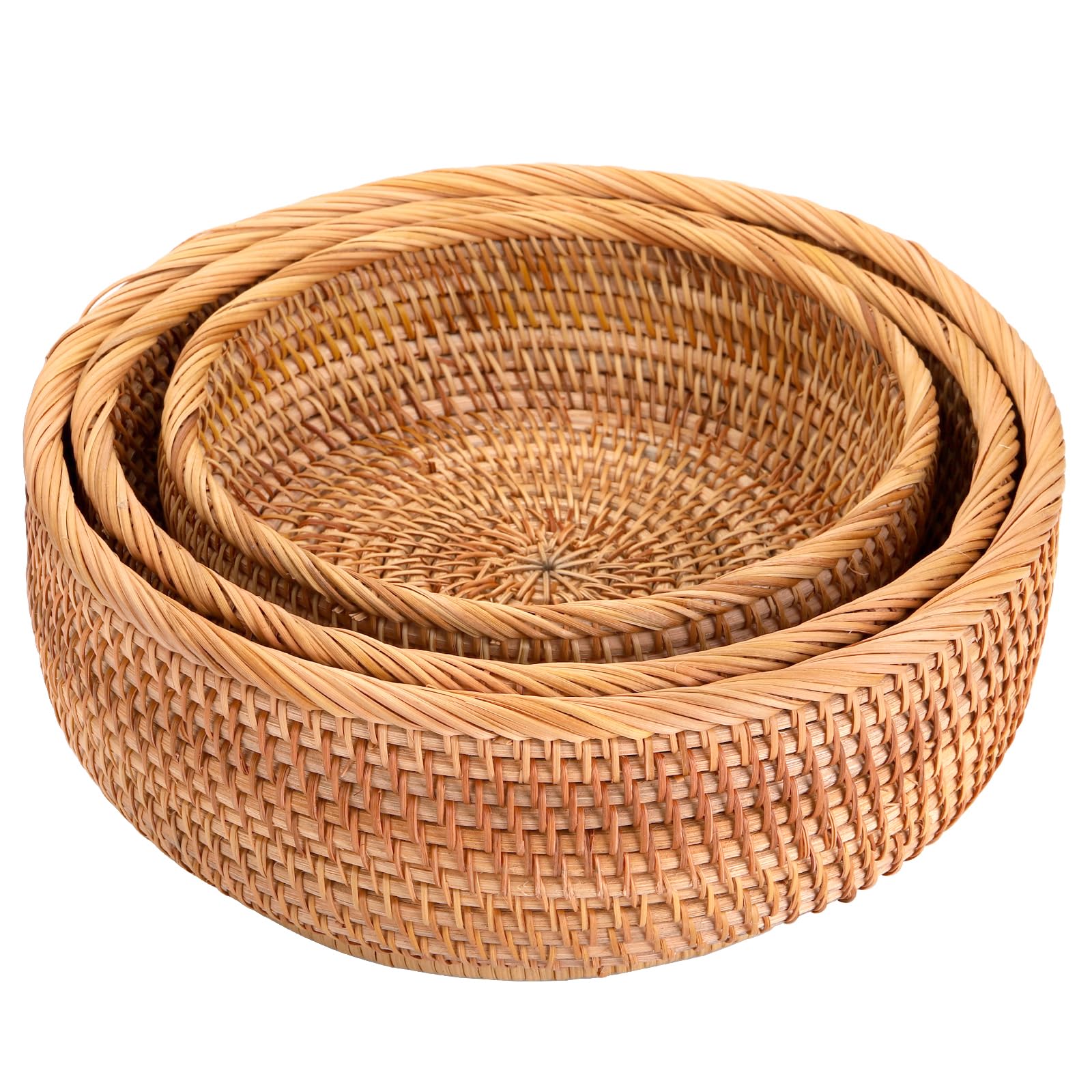 Jucoan round rattan fruits baskets small compact catchall for keys.
