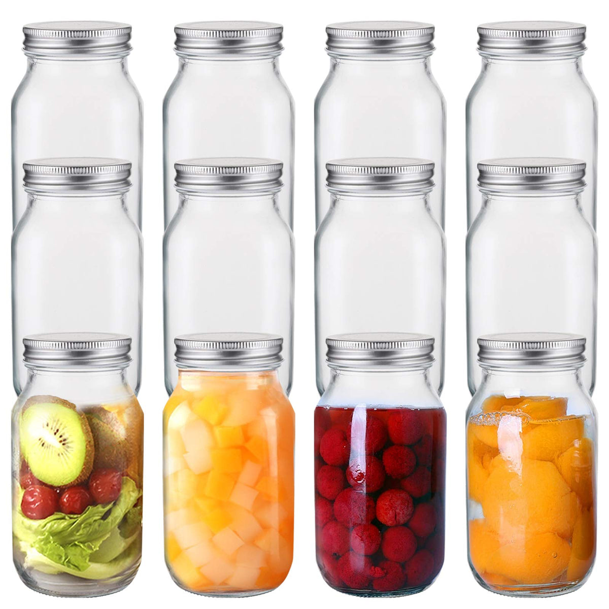 Jucoan square 24 oz mason jar with silver lid for organized storage