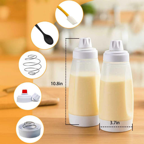JUGGPENG bottle includes whisk ball for smooth, lump-free batter consistency.