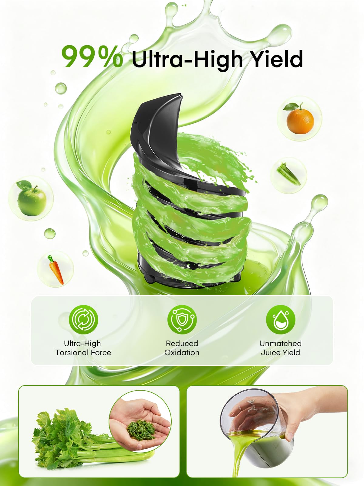 Juilist cleaning brush included to simplify post-juicing cleanup.