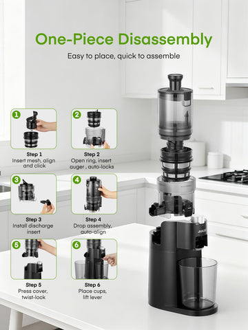 Juilist cold press juicer handles whole fruits and vegetables for high yield.