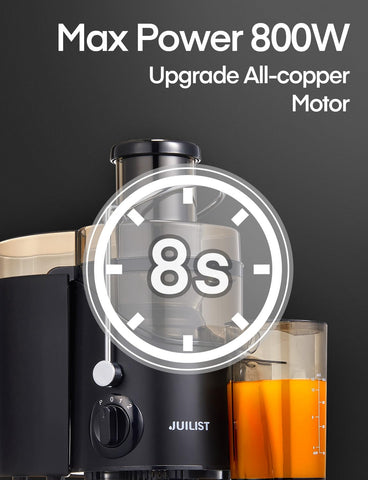 Juilist juicer control panel with three speeds for soft and hard produce.