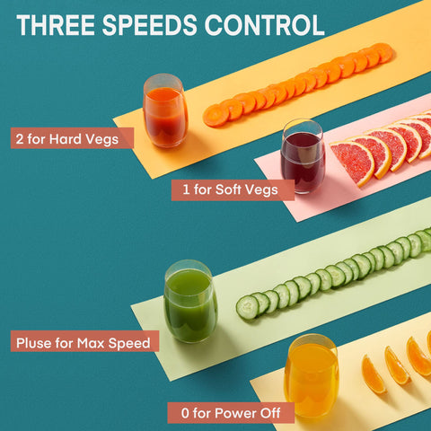 Juilist 3-speed control adapts to soft and hard produce.