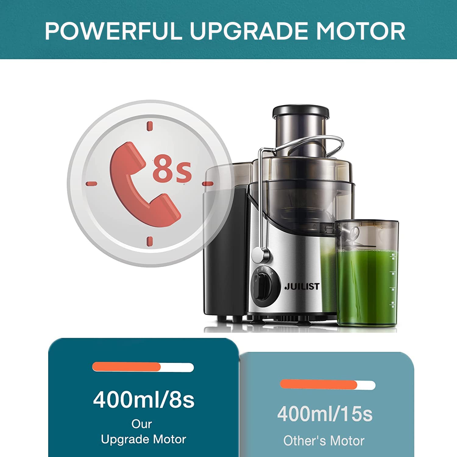 Juilist compact-design juicer fits small kitchen countertops.