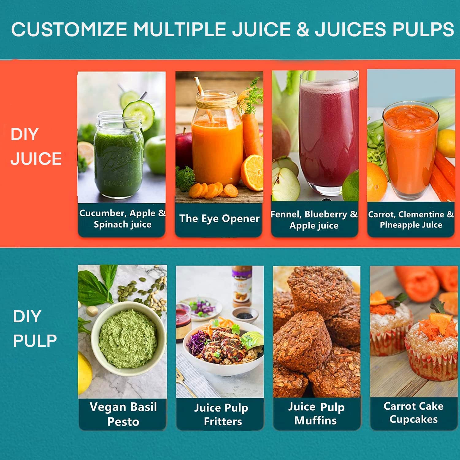 Juilist customizable filter allowing versatile juice textures and flavors.