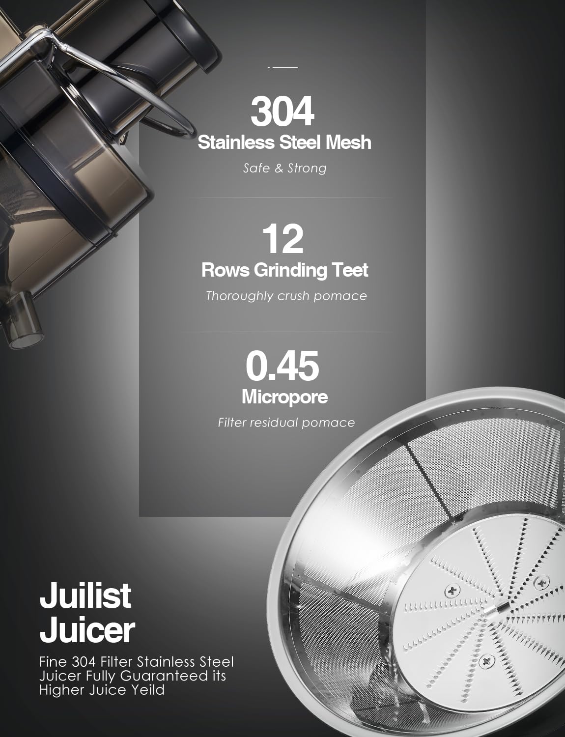 Juilist juicer filter brush aids quick cleaning after juicing.